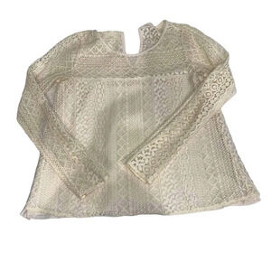 Hollister Women Top Lace Blouse Tie Back Long Sleeve Cream Ivory Lined Size XS